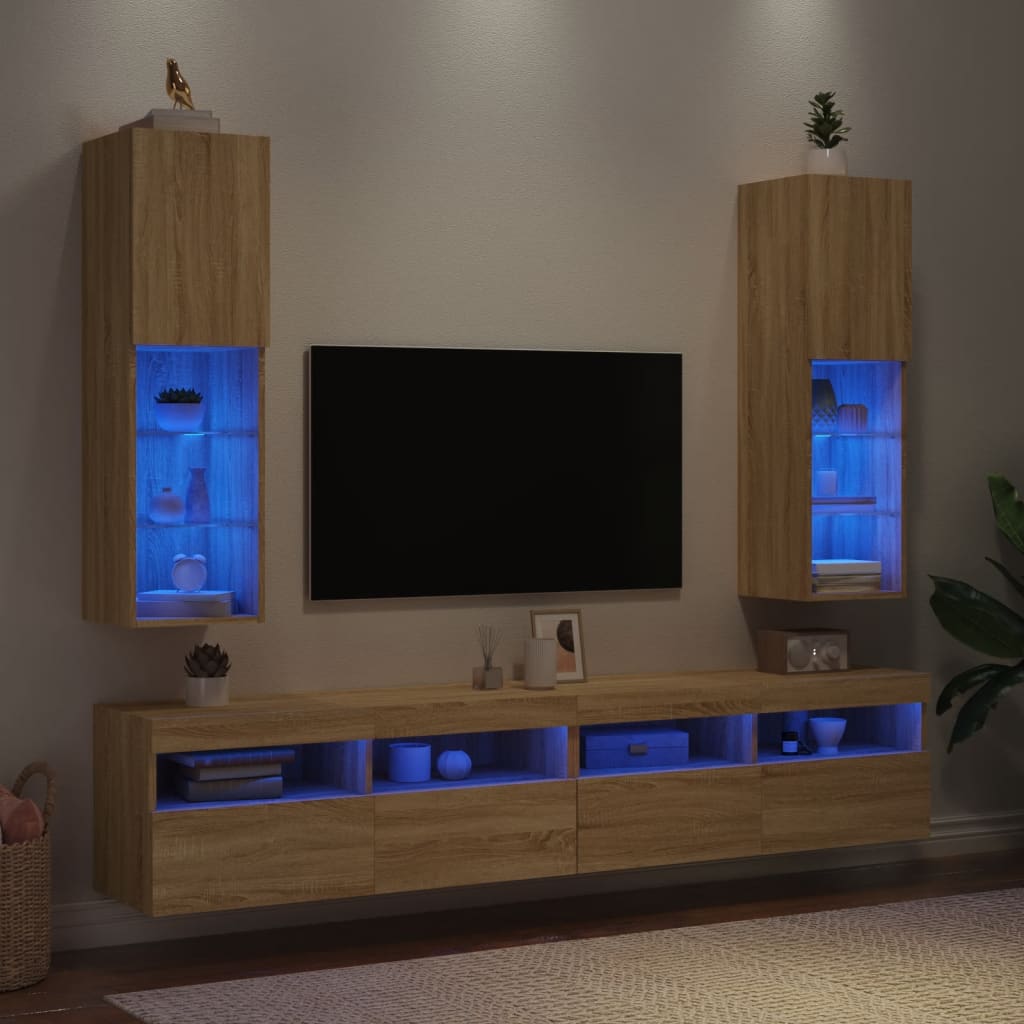 TV skapji ar LED gaismām, 2 gab., ozolkoka, 30,5x30x102cm