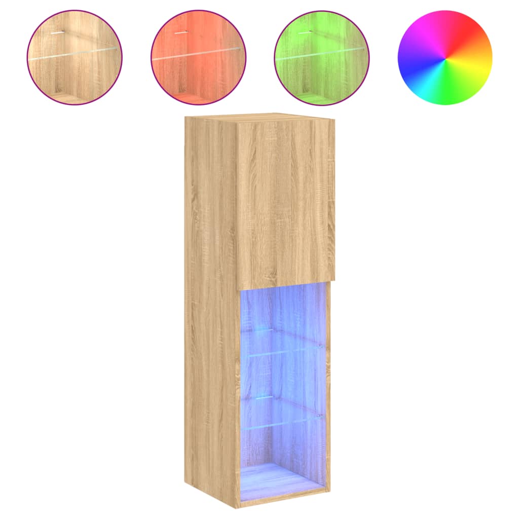 TV skapji ar LED gaismām, 2 gab., ozolkoka, 30,5x30x102cm