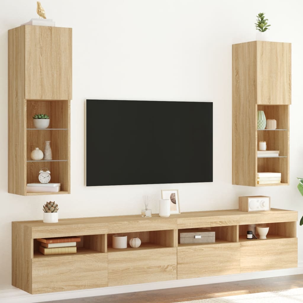 TV skapji ar LED gaismām, 2 gab., ozolkoka, 30,5x30x102cm
