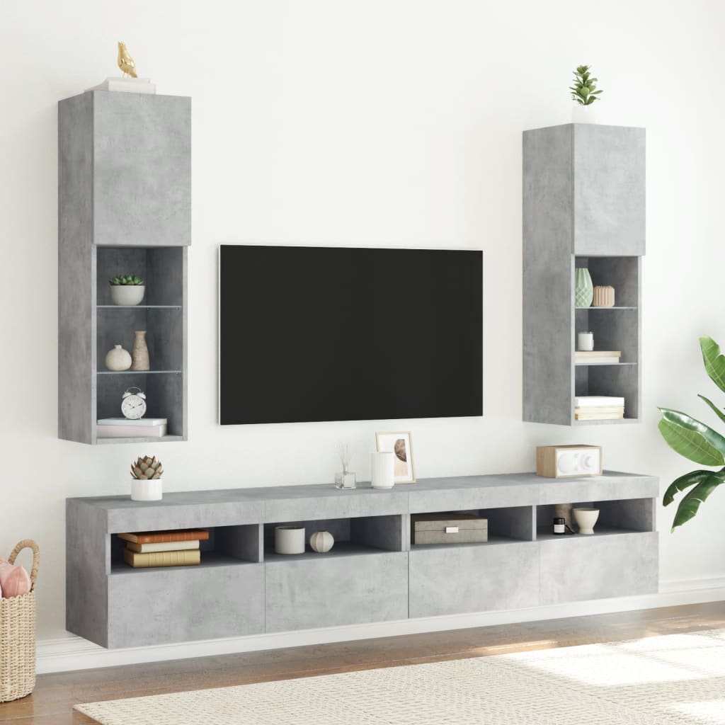 TV spintelė su LED lemputėmis, betono pilka, 30,5x30x102cm