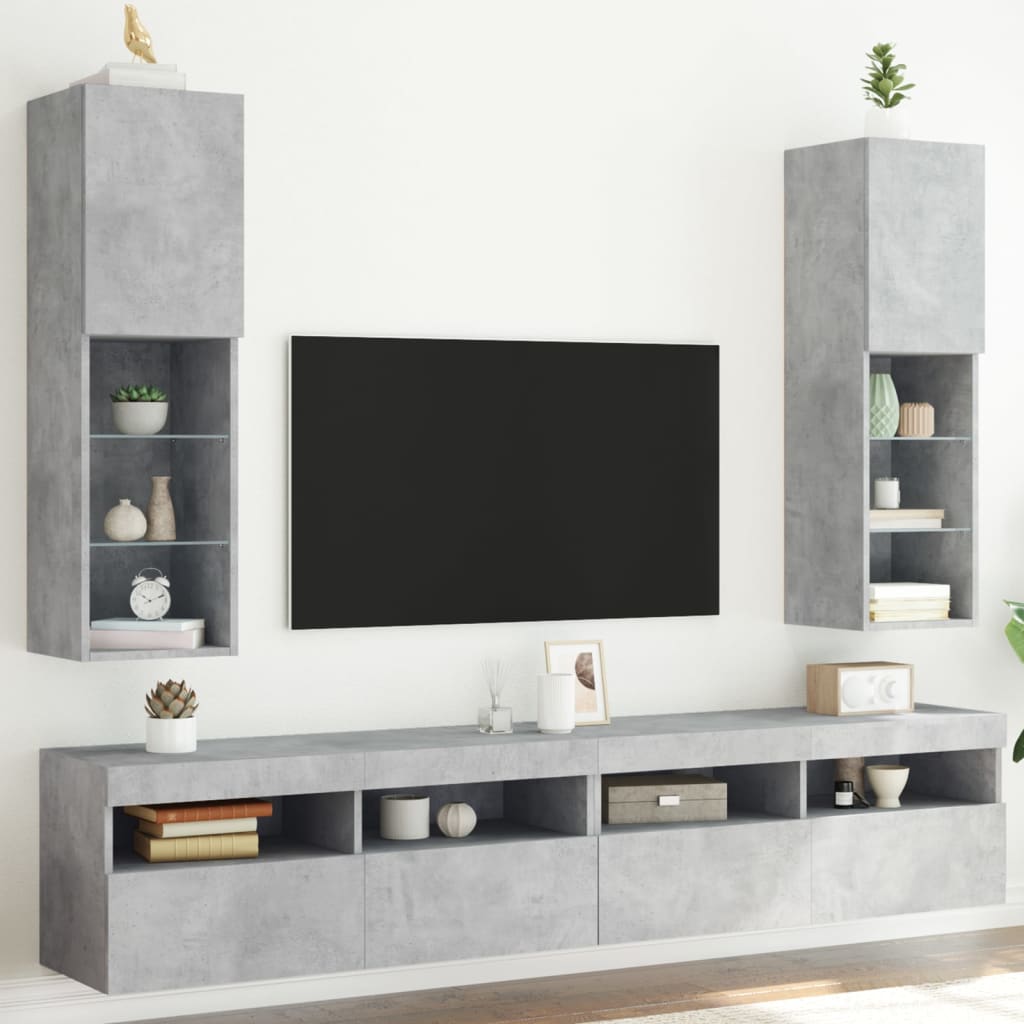 TV spintelės su LED lemputėmis, 2vnt., betono, 30,5x30x102cm