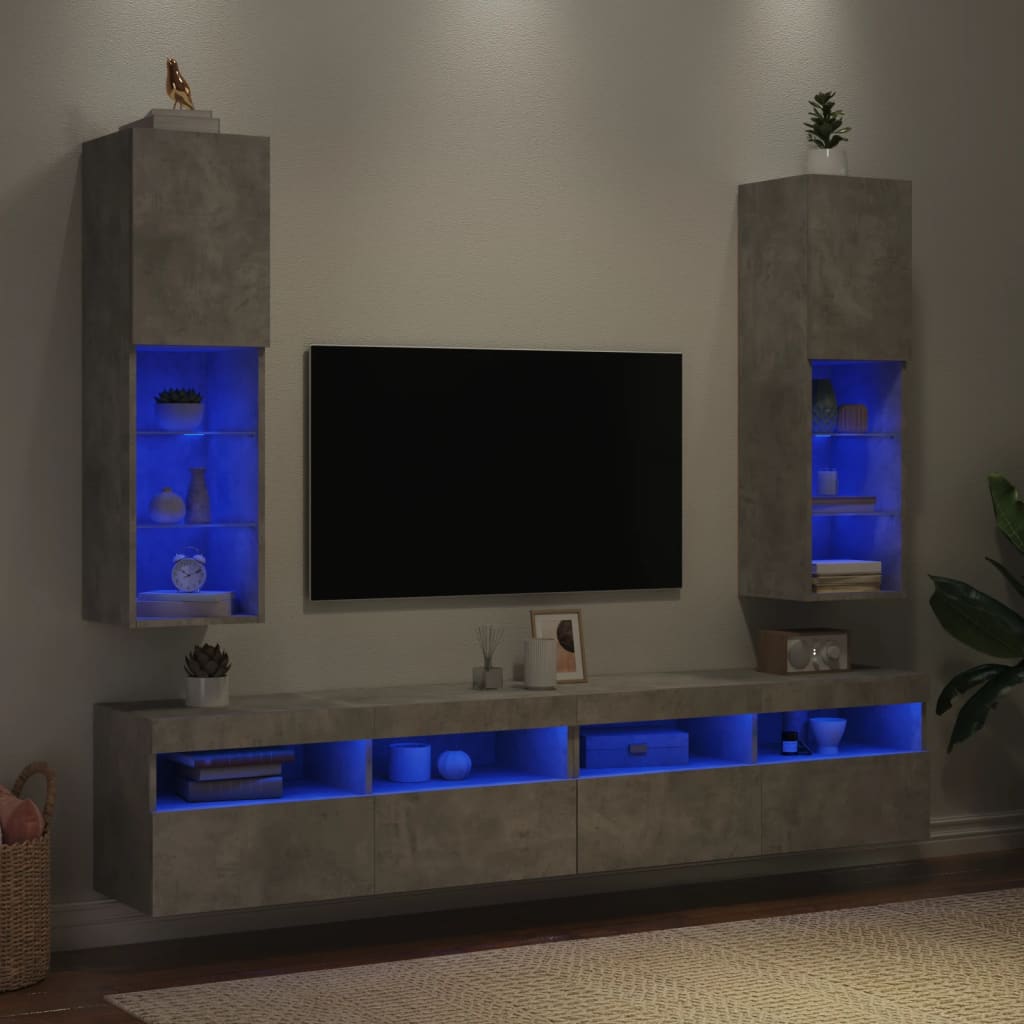 TV spintelės su LED lemputėmis, 2vnt., betono, 30,5x30x102cm