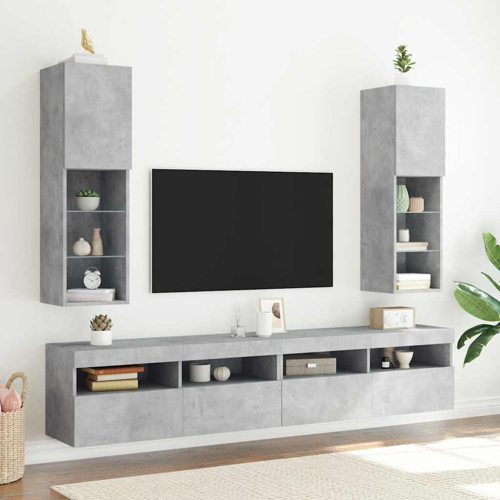 TV spintelės su LED lemputėmis, 2vnt., betono, 30,5x30x102cm