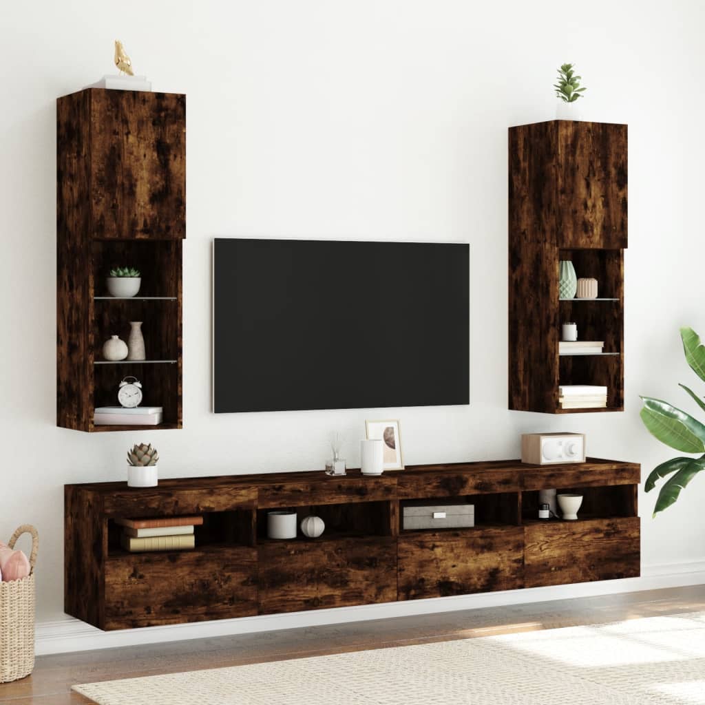 TV spintelė su LED lemputėmis, dūminio ąžuolo, 30,5x30x102cm