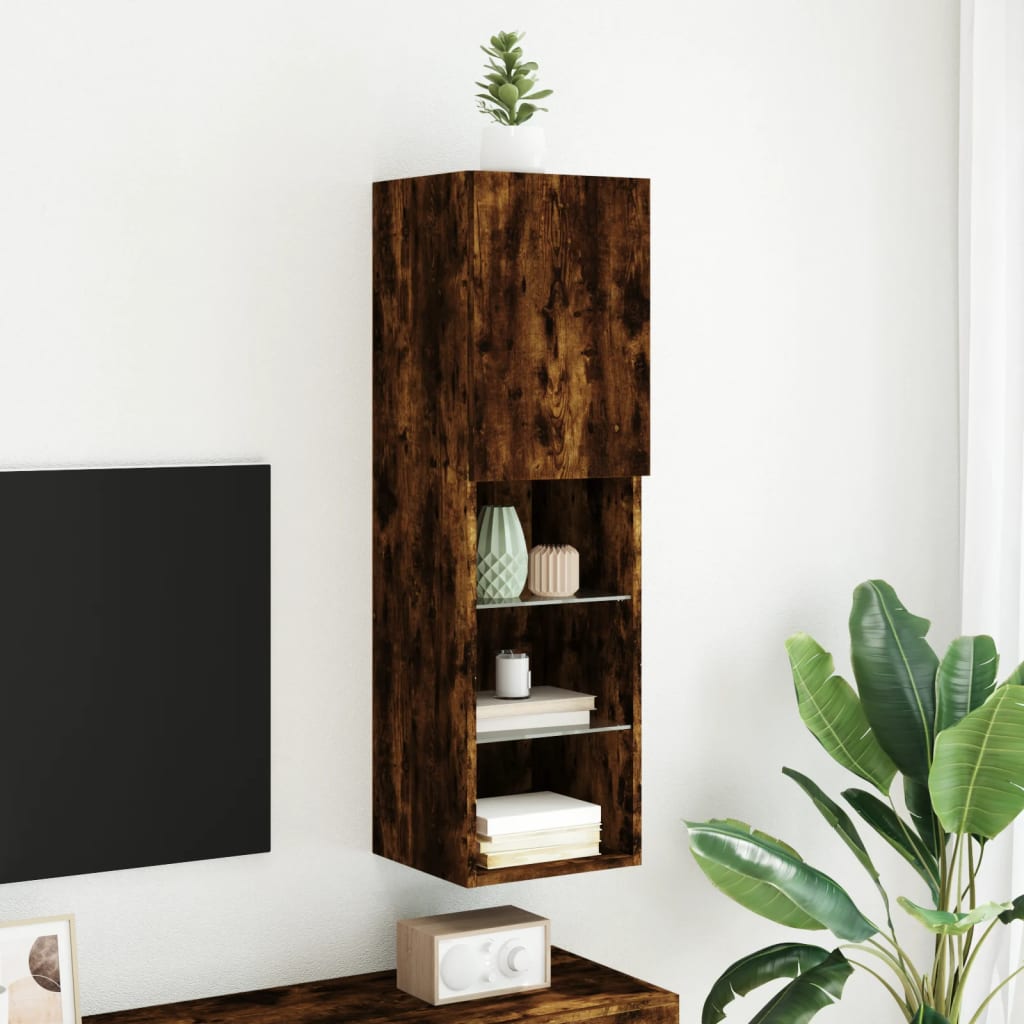 TV spintelė su LED lemputėmis, dūminio ąžuolo, 30,5x30x102cm