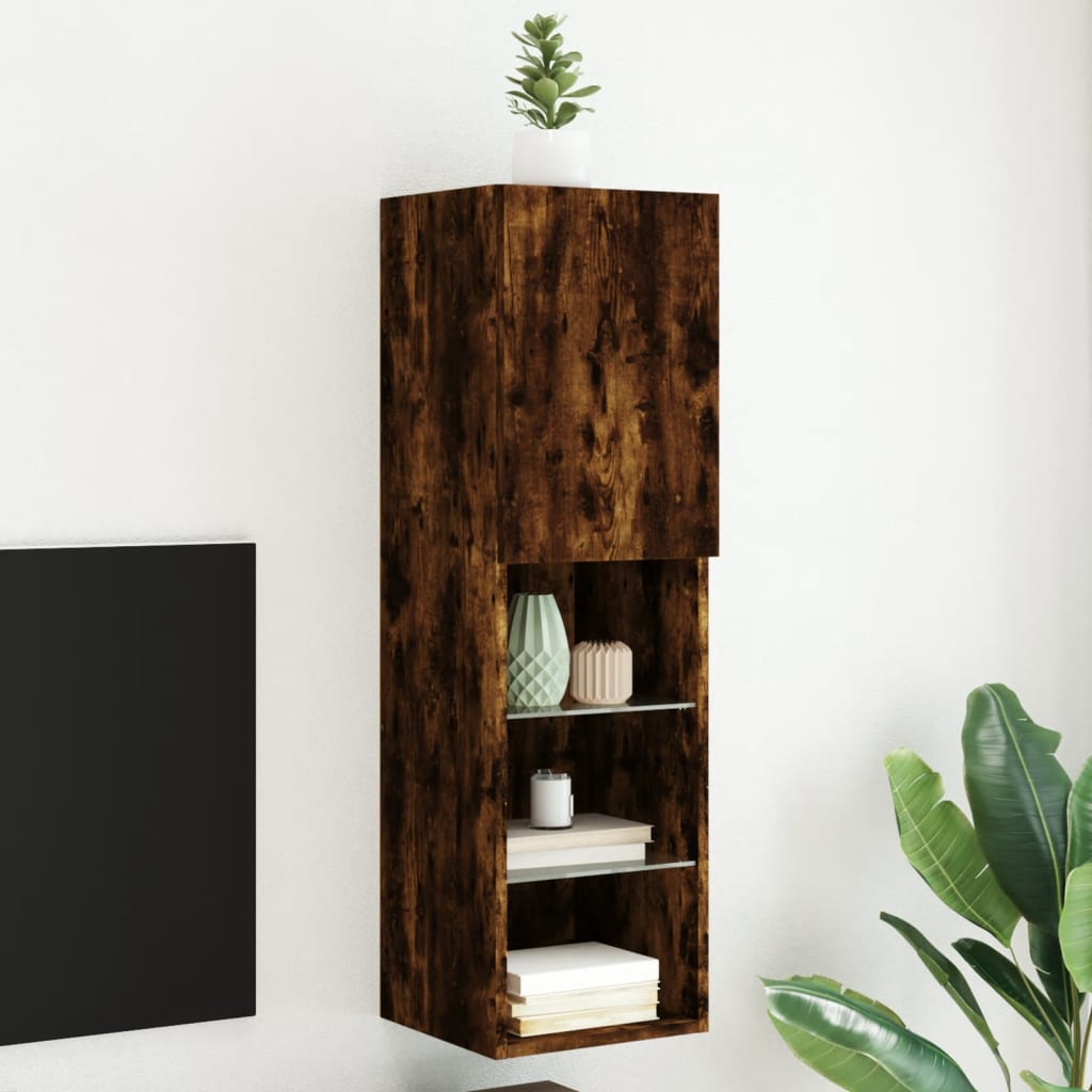 TV spintelė su LED lemputėmis, dūminio ąžuolo, 30,5x30x102cm