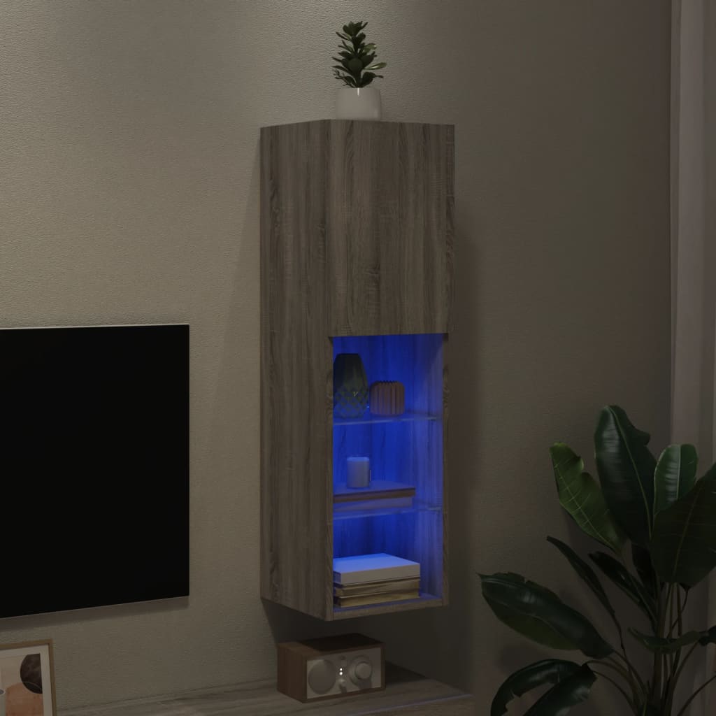 TV skapītis ar LED apgaismojumu, pelēks ozols, 30,5x30x102 cm