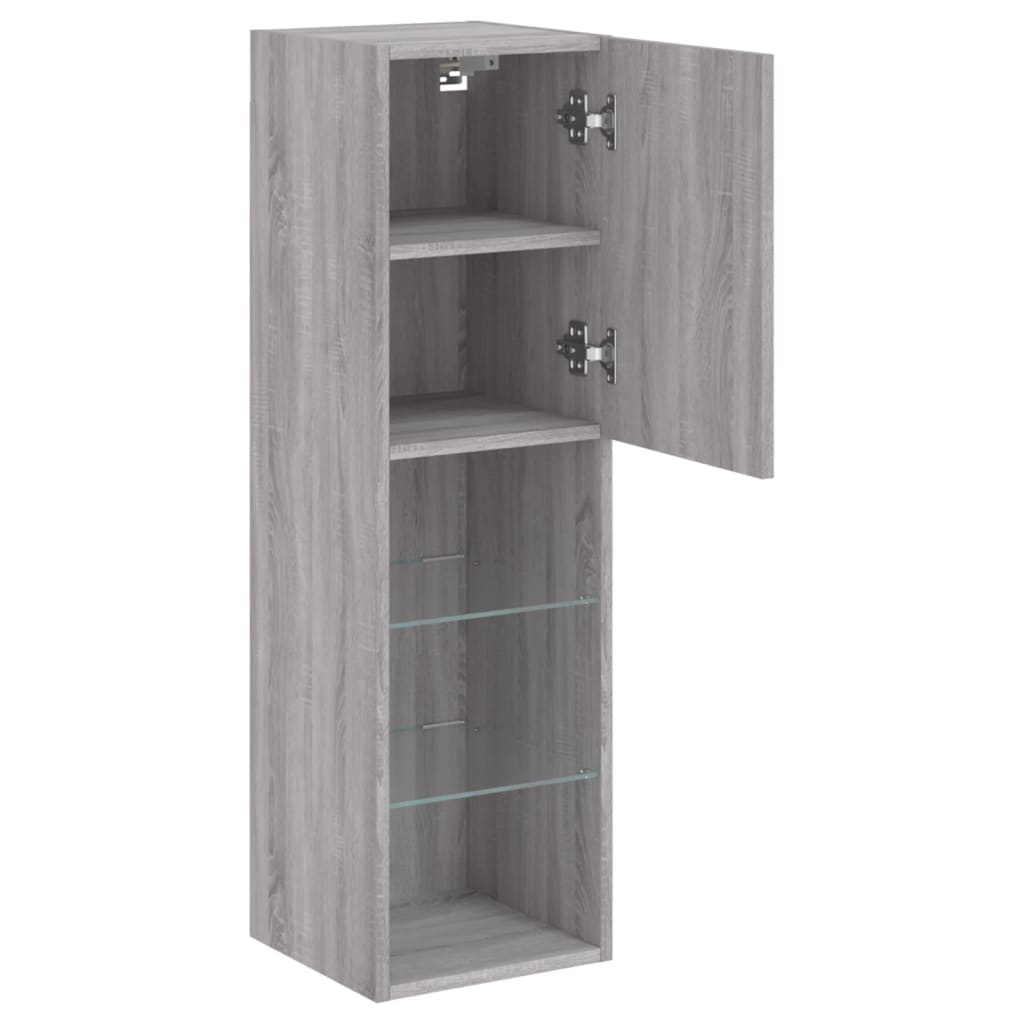 TV spintelė su LED lemputėmis, pilka ąžuolo, 30,5x30x102cm