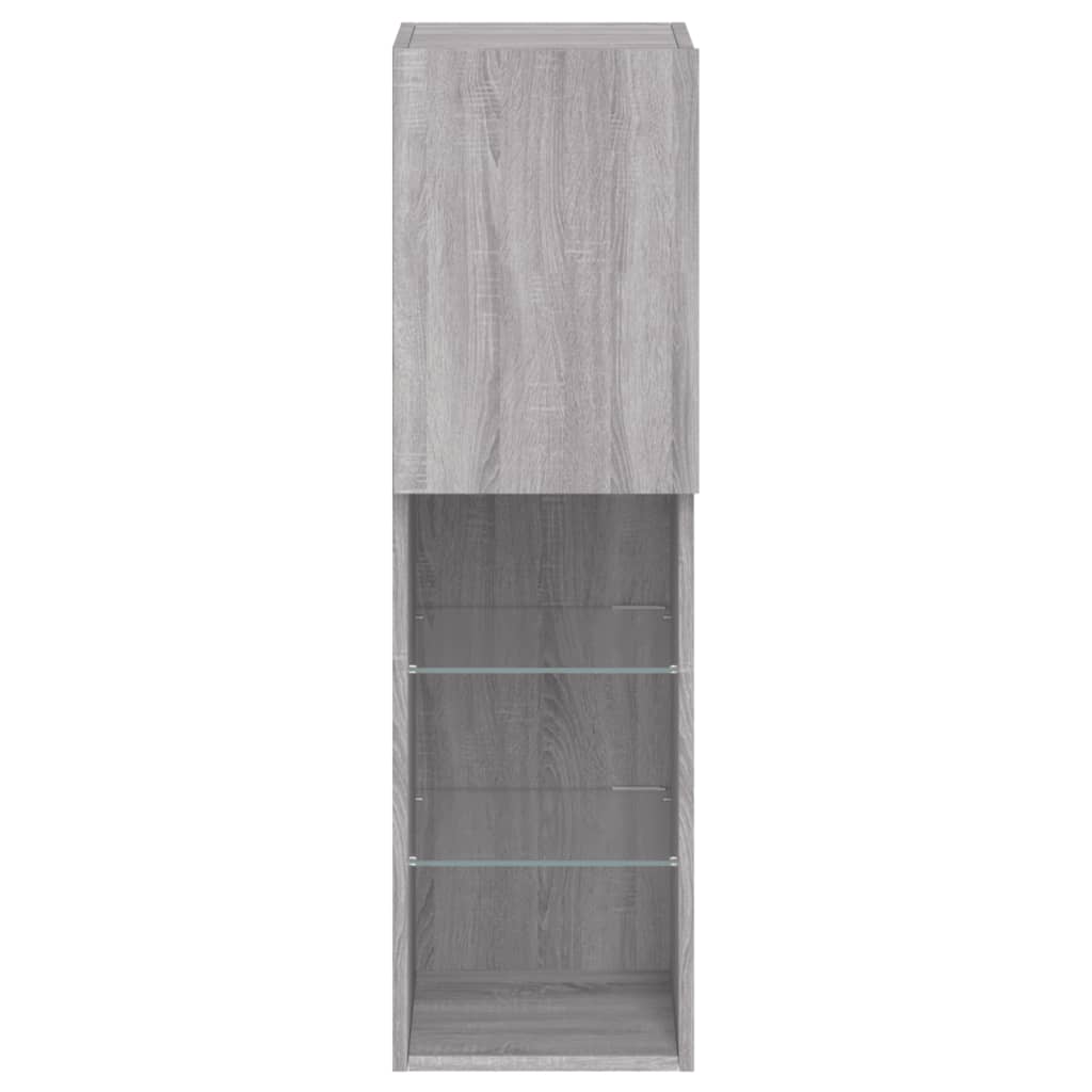 TV spintelė su LED lemputėmis, pilka ąžuolo, 30,5x30x102cm