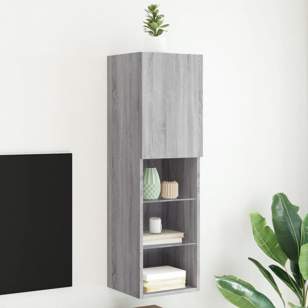 TV skapītis ar LED apgaismojumu, pelēks ozols, 30,5x30x102 cm