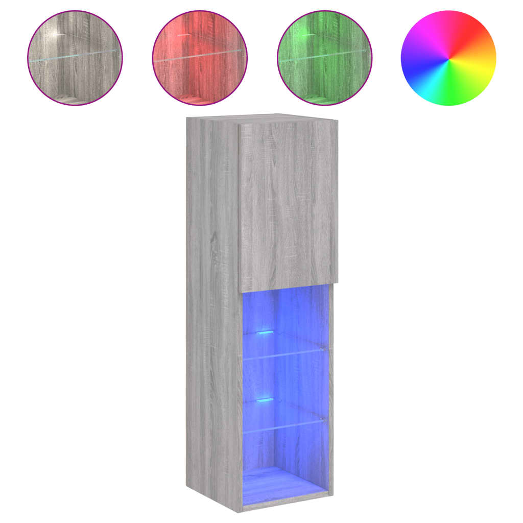 TV spintelės su LED, 2vnt., pilkos ąžuolo, 30,5x30x102cm