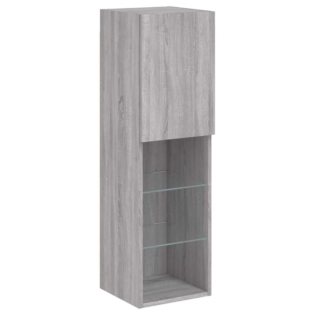 TV spintelės su LED, 2vnt., pilkos ąžuolo, 30,5x30x102cm