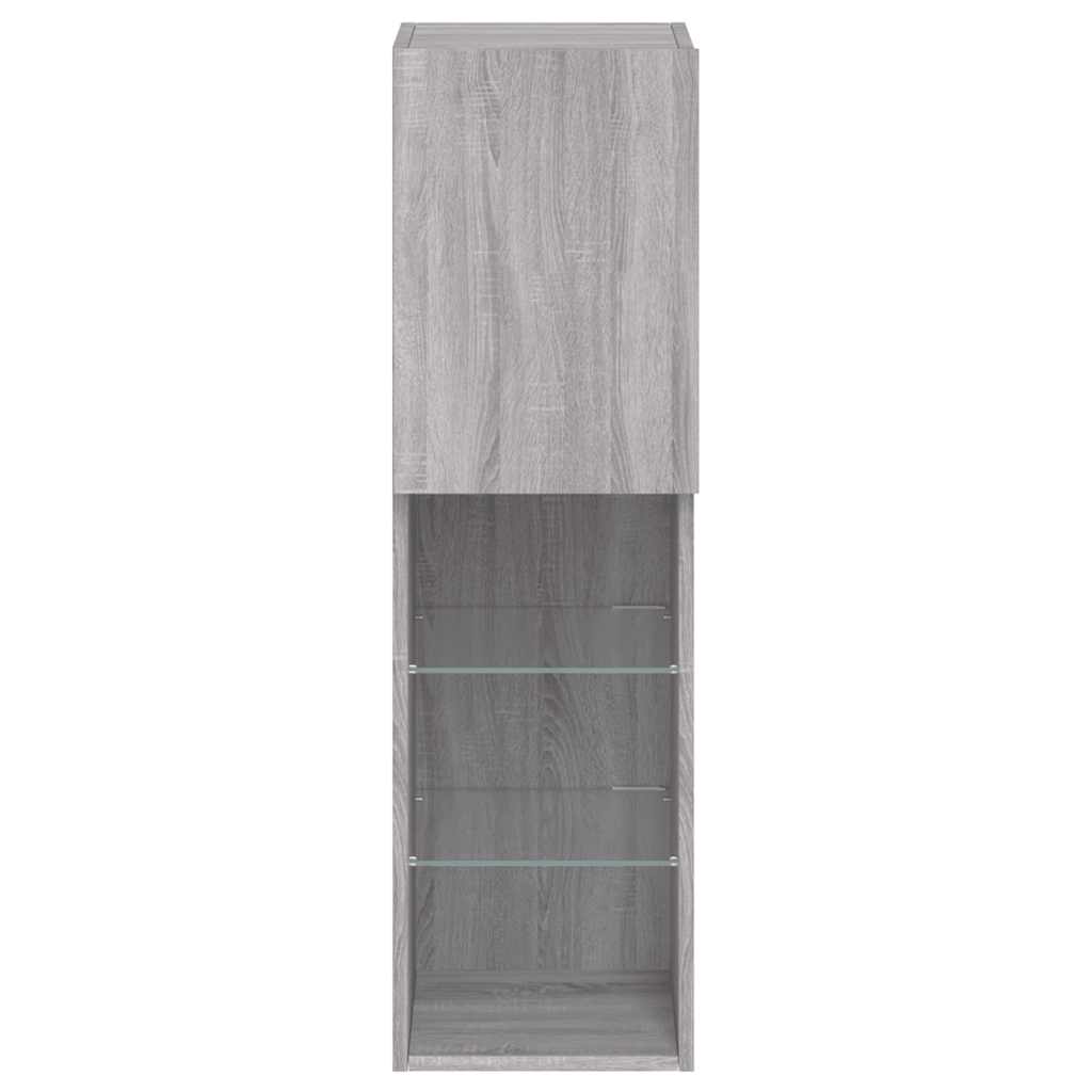 TV spintelės su LED, 2vnt., pilkos ąžuolo, 30,5x30x102cm