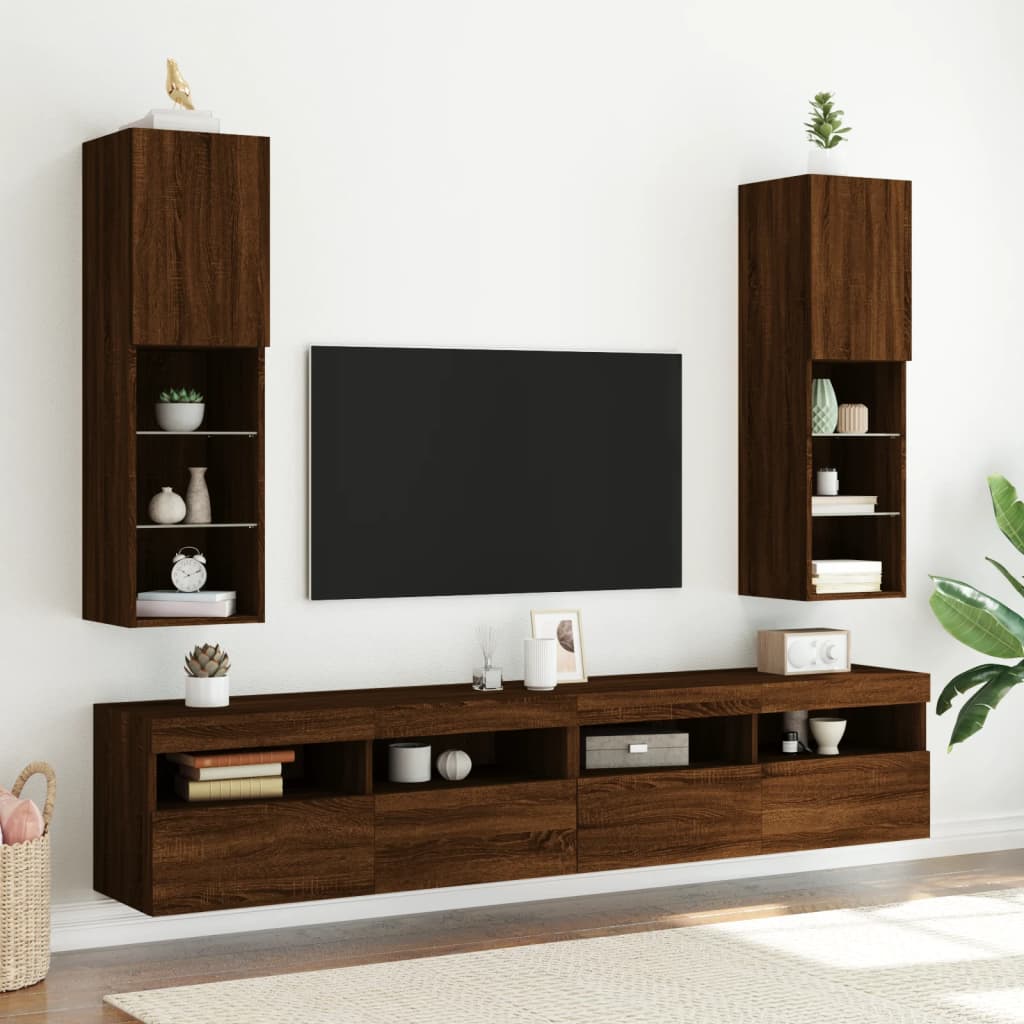 TV cabinet with LED lights, brown oak, 30.5x30x102cm