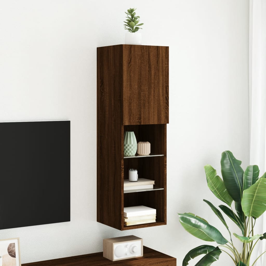 TV cabinet with LED lights, brown oak, 30.5x30x102cm