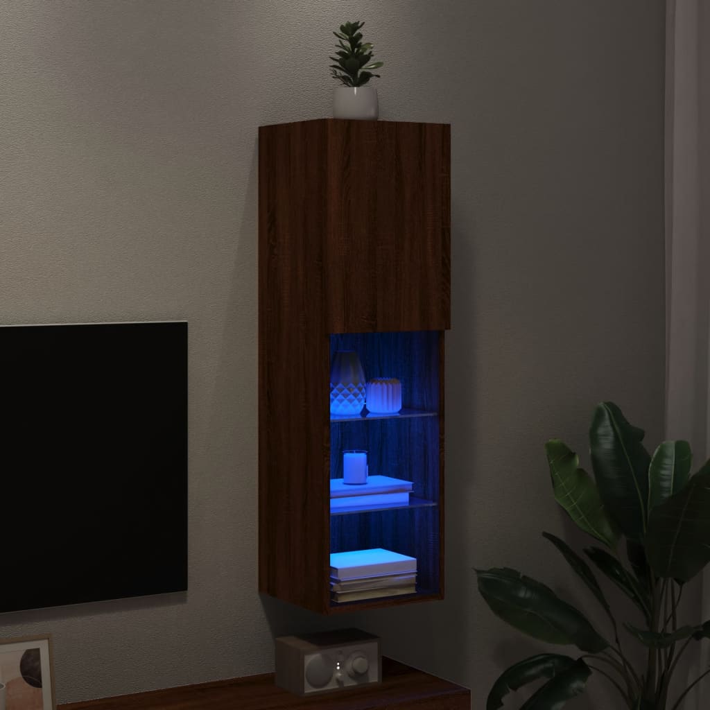 TV cabinet with LED lights, brown oak, 30.5x30x102cm