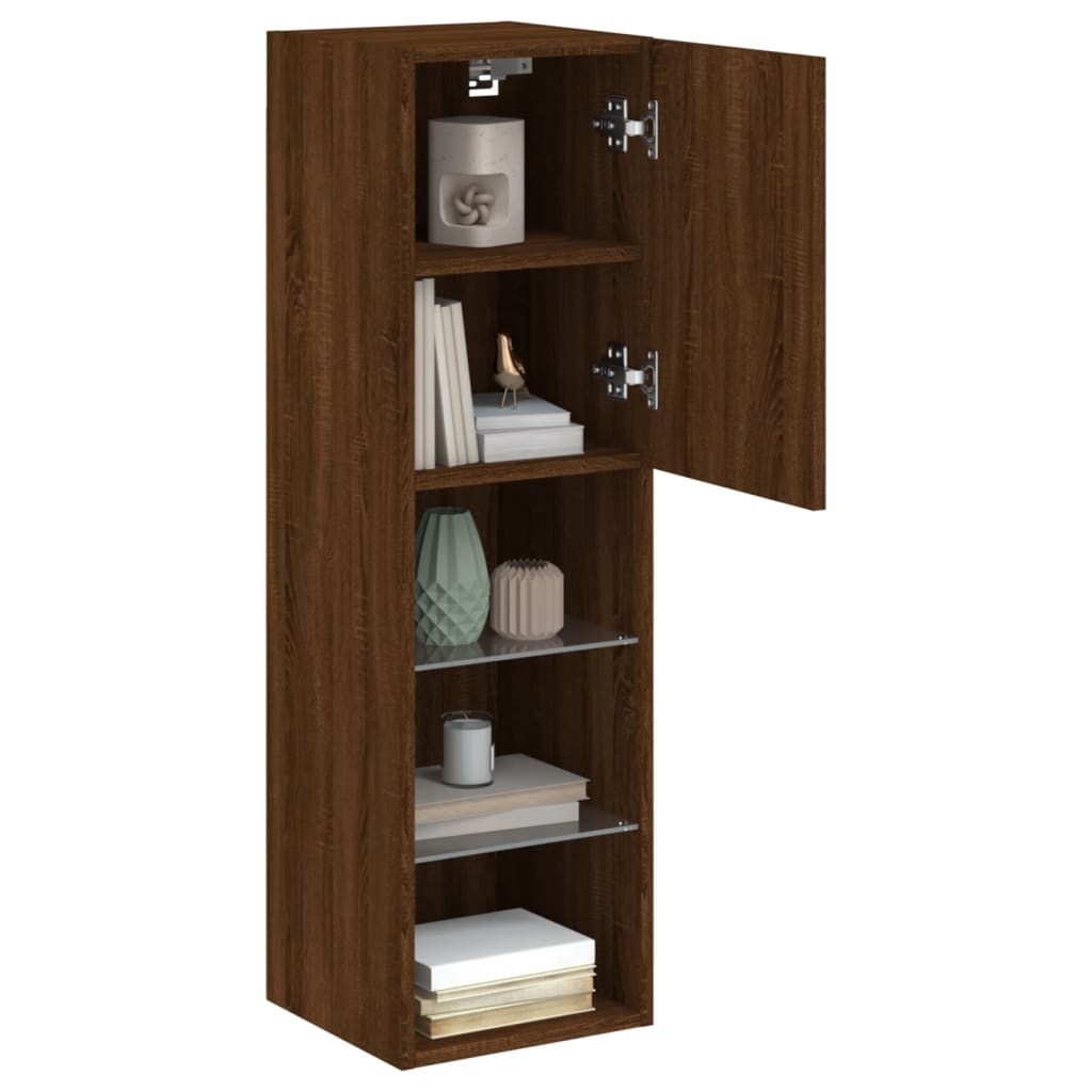 TV cabinet with LED lights, brown oak, 30.5x30x102cm