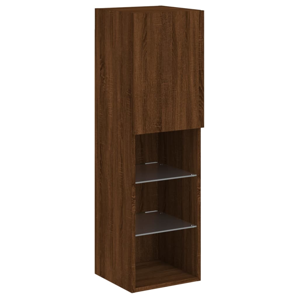 TV cabinet with LED lights, brown oak, 30.5x30x102cm