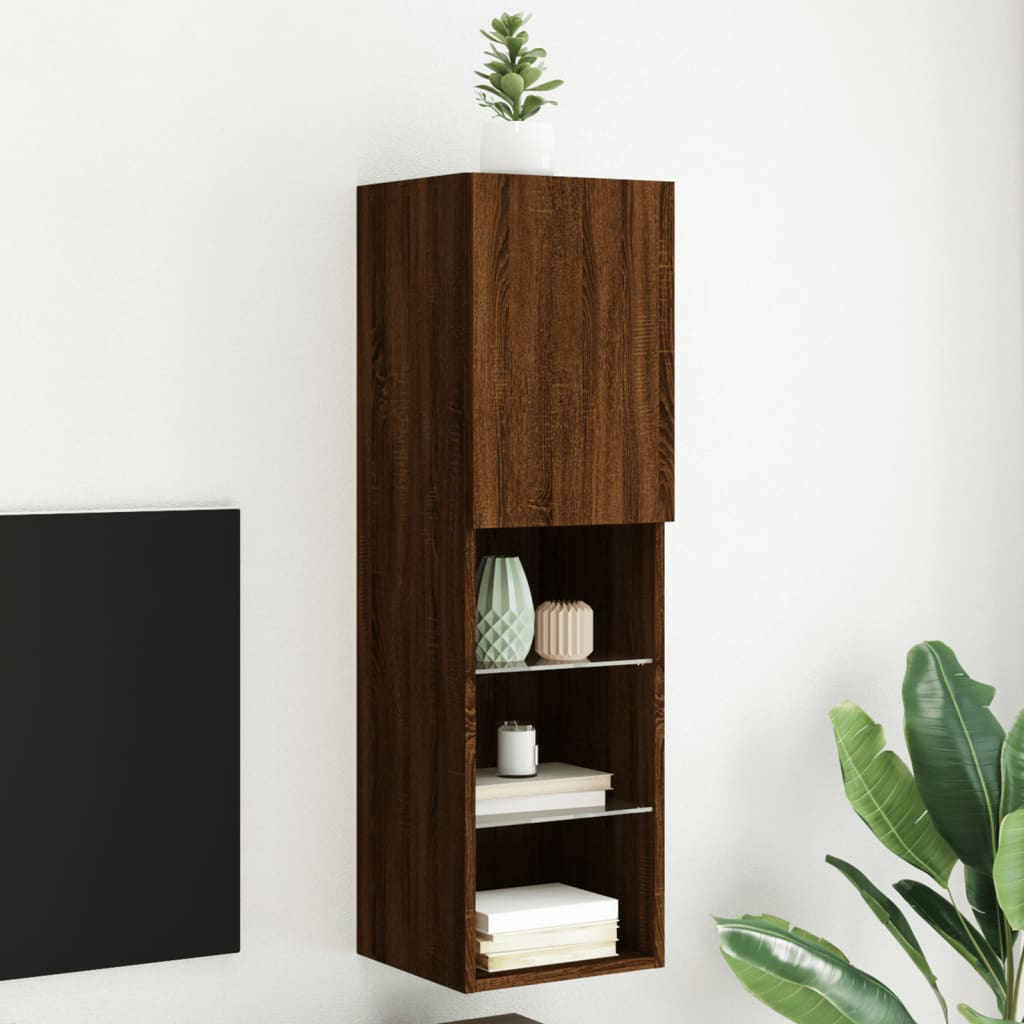 TV cabinet with LED lights, brown oak, 30.5x30x102cm