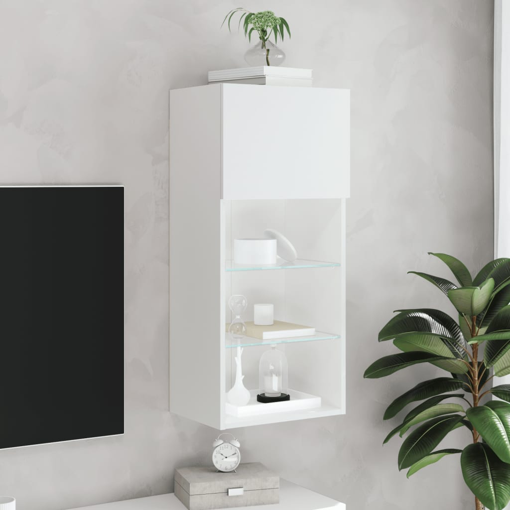 TV cabinet with LED lights, white, 40.5x30x90cm