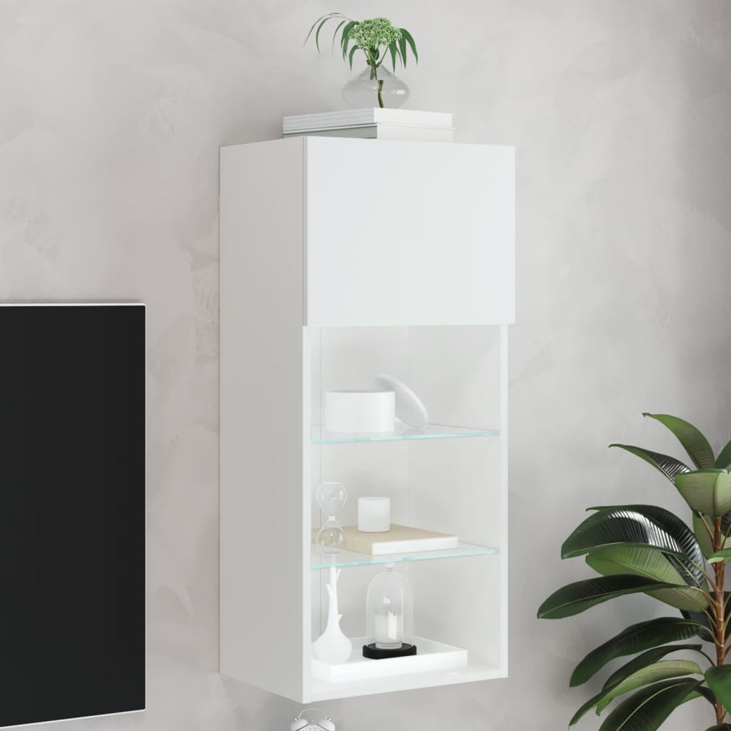 TV cabinet with LED lights, white, 40.5x30x90cm