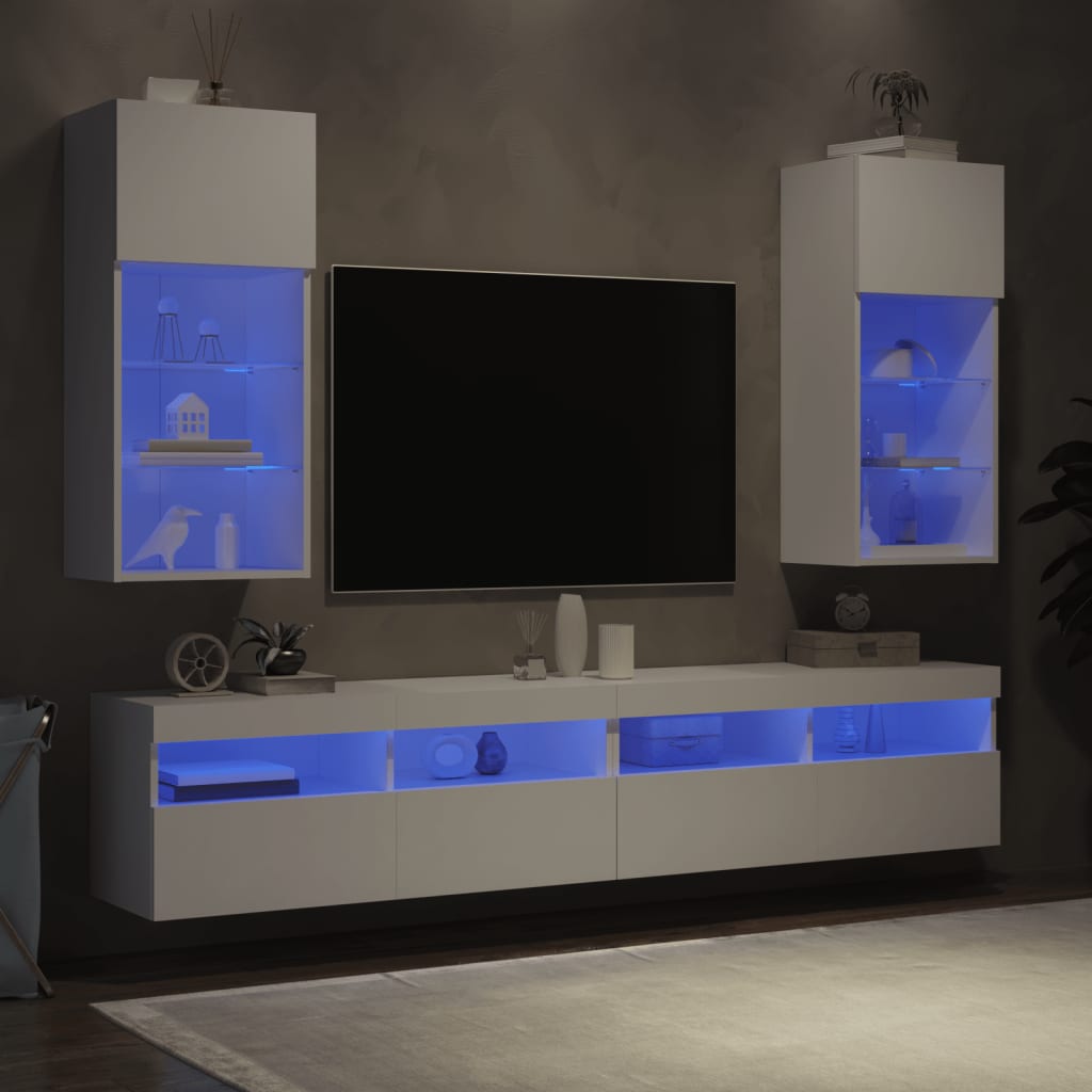 TV spintelės su LED lemputėmis, 2vnt., baltos, 40,5x30x90cm