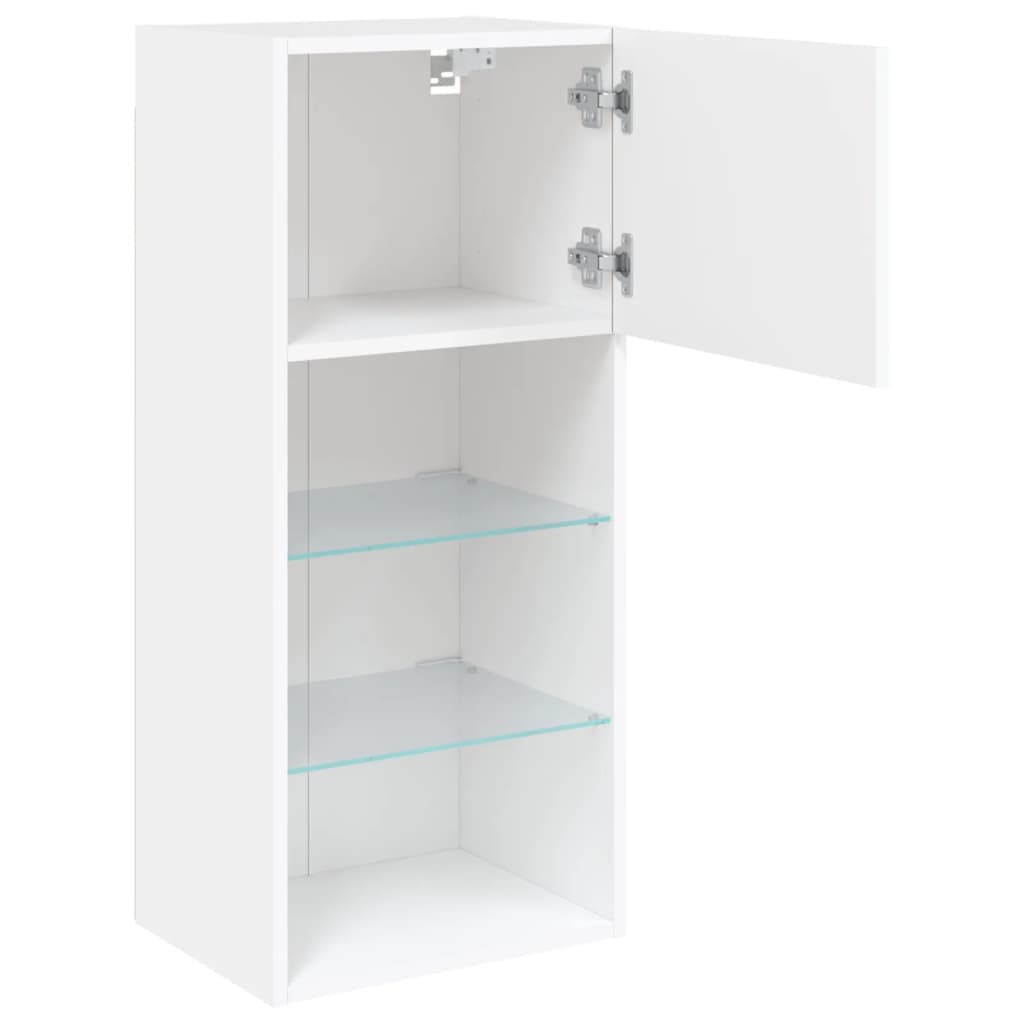 TV spintelės su LED lemputėmis, 2vnt., baltos, 40,5x30x90cm