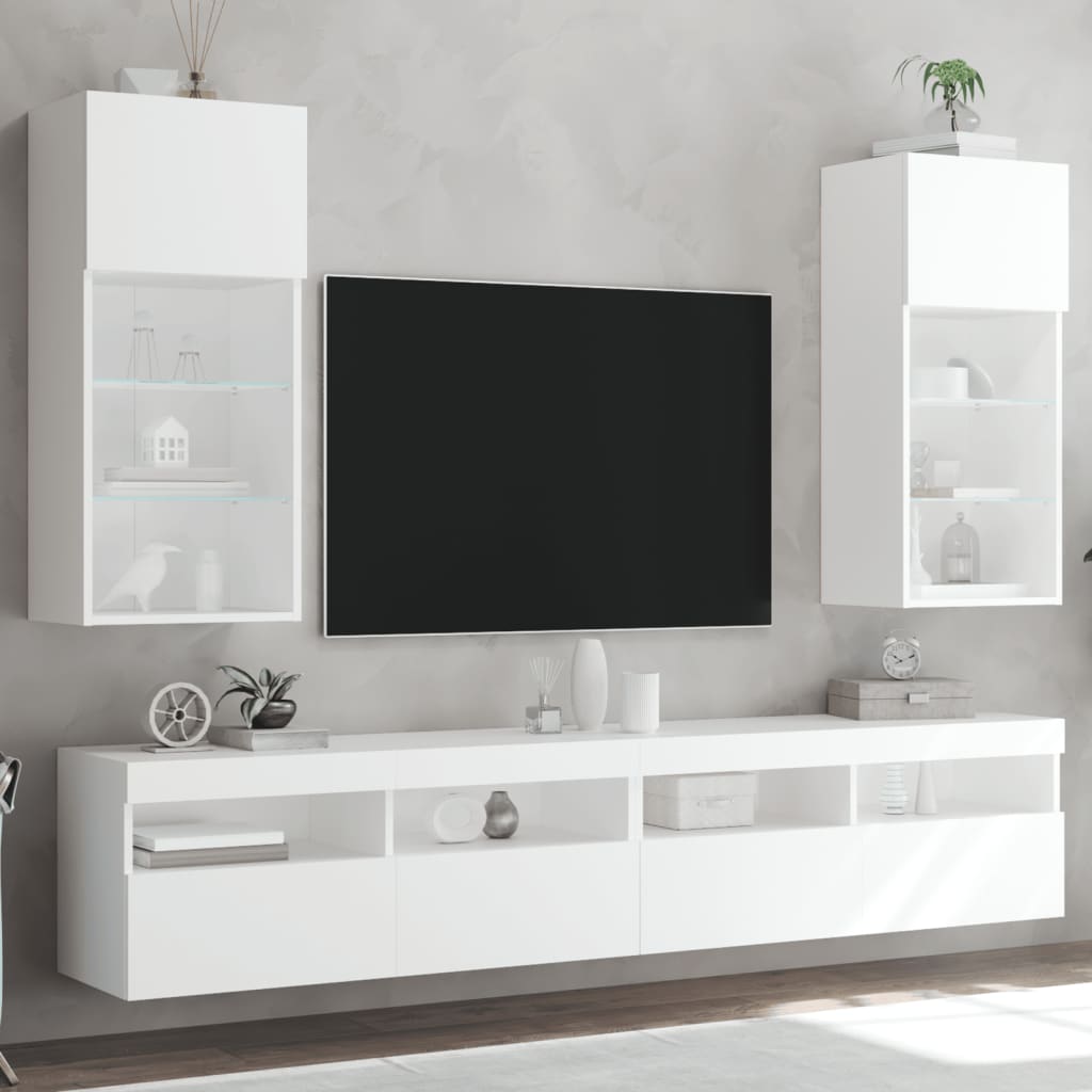 TV spintelės su LED lemputėmis, 2vnt., baltos, 40,5x30x90cm