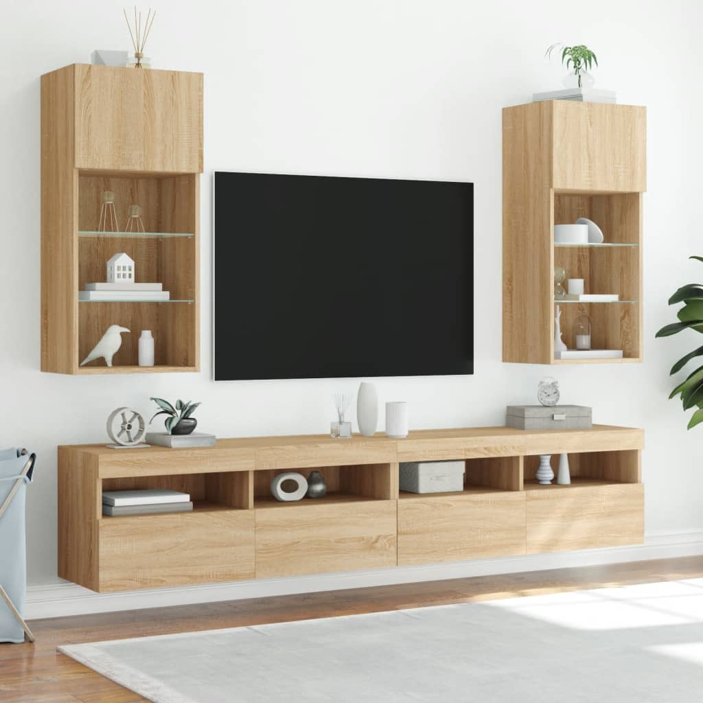 TV skapītis ar LED apgaismojumu, ozola krāsā, 40,5x30x90cm