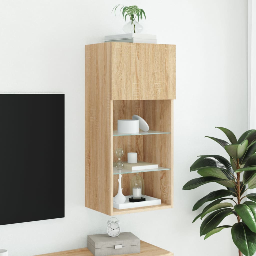 TV skapītis ar LED apgaismojumu, ozola krāsā, 40,5x30x90cm