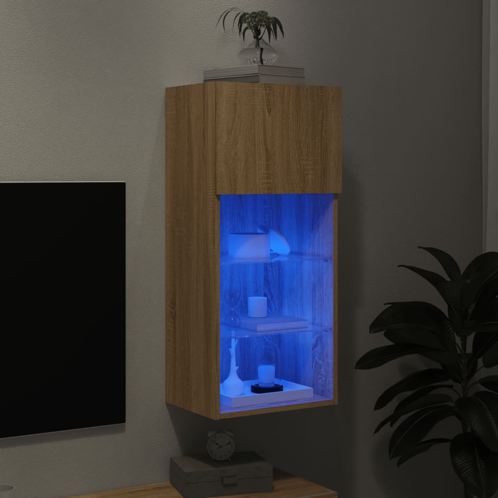TV skapītis ar LED apgaismojumu, ozola krāsā, 40,5x30x90cm