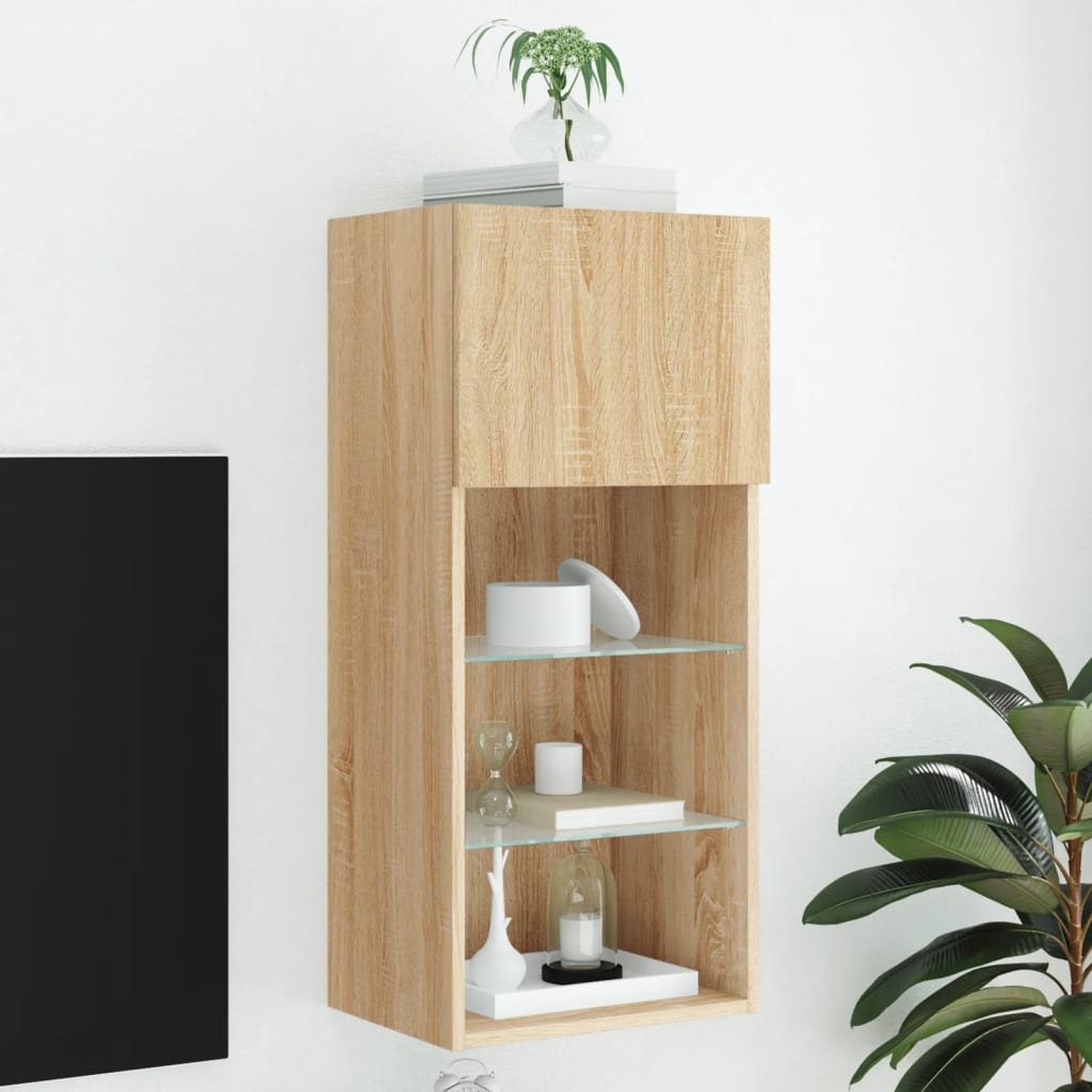 TV skapītis ar LED apgaismojumu, ozola krāsā, 40,5x30x90cm