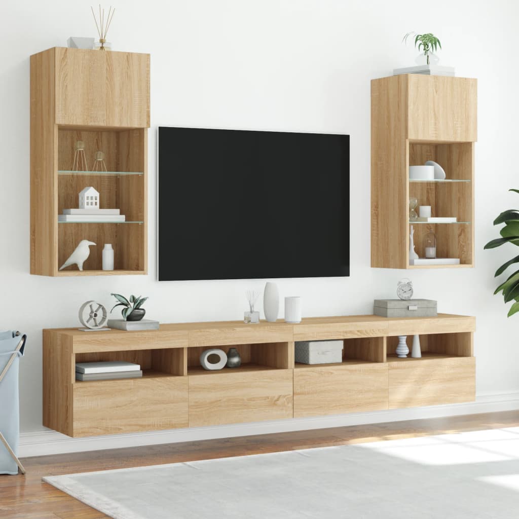 TV Cabinets with LED lights, 2 pcs., oak, 40.5x30x90cm