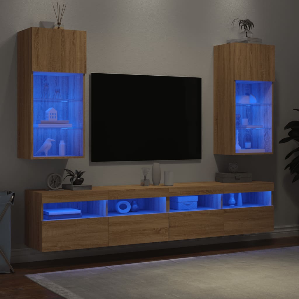 TV Cabinets with LED lights, 2 pcs., oak, 40.5x30x90cm