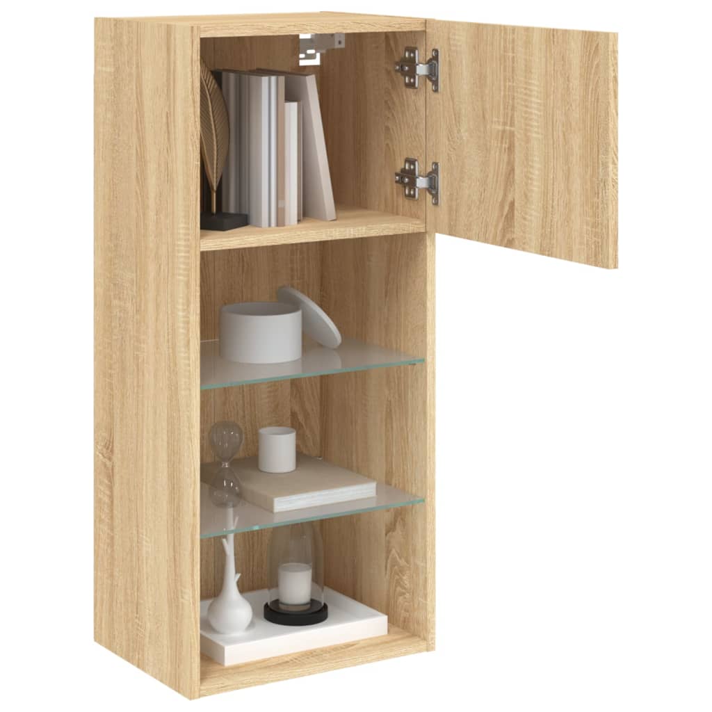 TV Cabinets with LED lights, 2 pcs., oak, 40.5x30x90cm