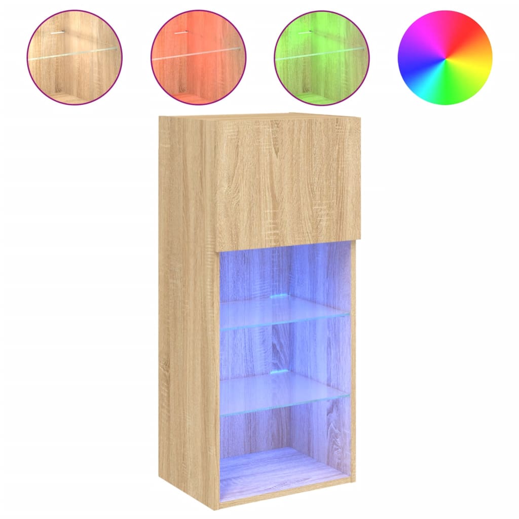 TV Cabinets with LED lights, 2 pcs., oak, 40.5x30x90cm