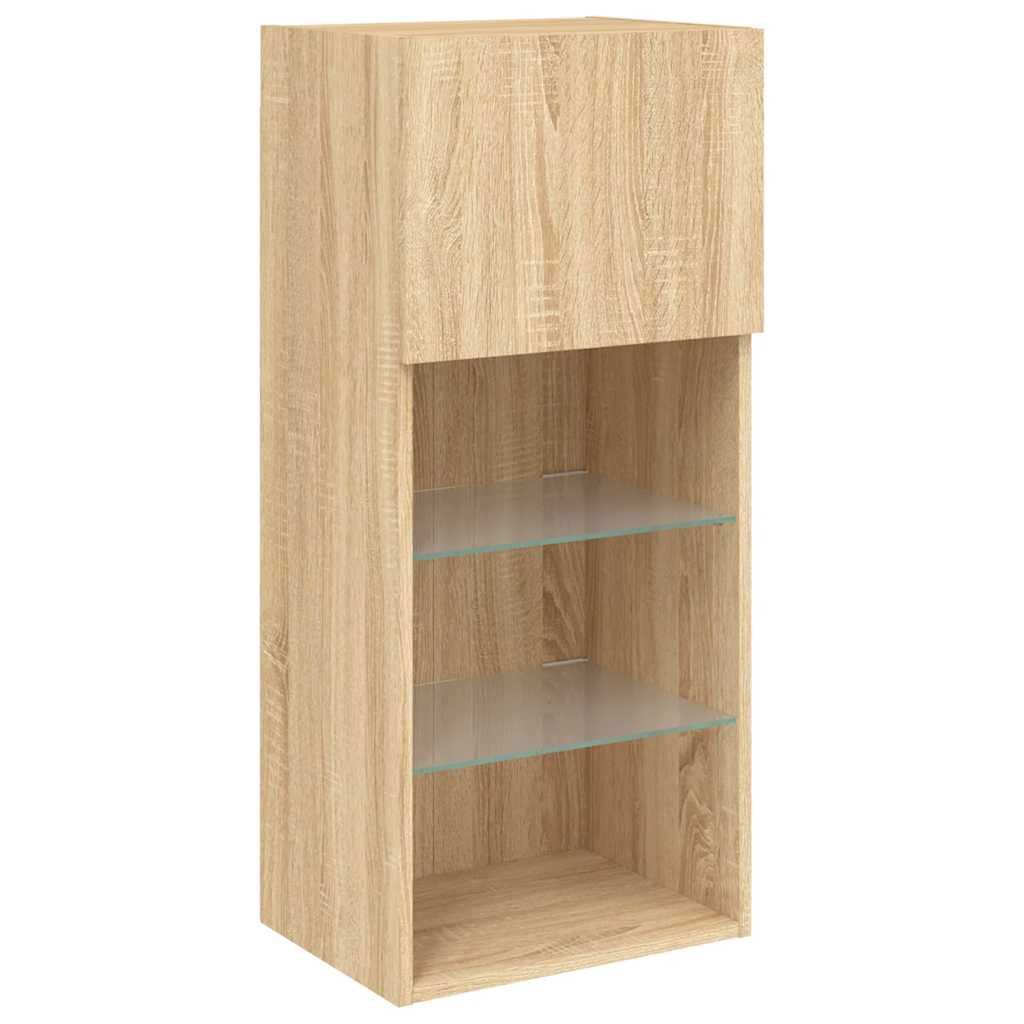 TV Cabinets with LED lights, 2 pcs., oak, 40.5x30x90cm