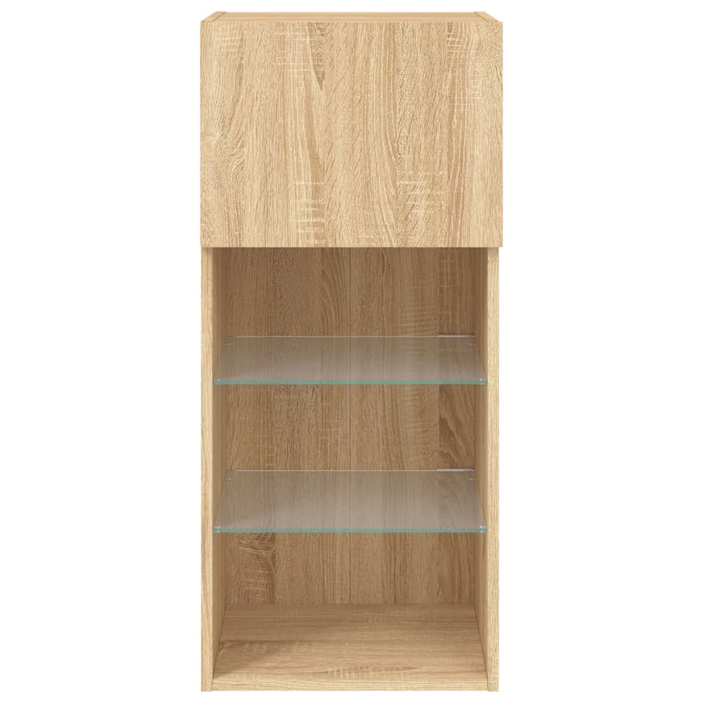 TV Cabinets with LED lights, 2 pcs., oak, 40.5x30x90cm