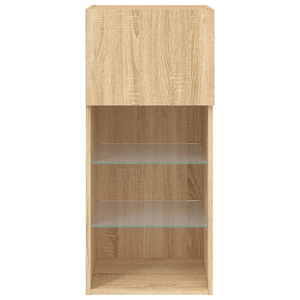 TV Cabinets with LED lights, 2 pcs., oak, 40.5x30x90cm