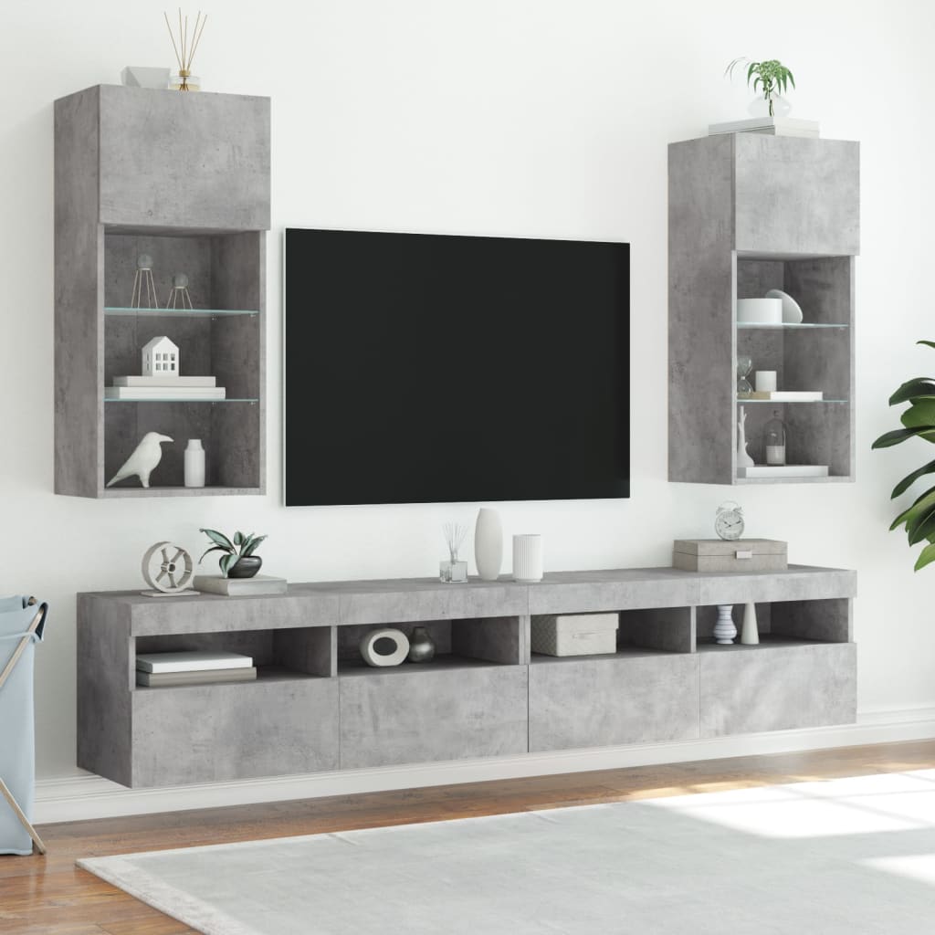 TV spintelės su LED lemputėmis, 2vnt., betono, 40,5x30x90cm