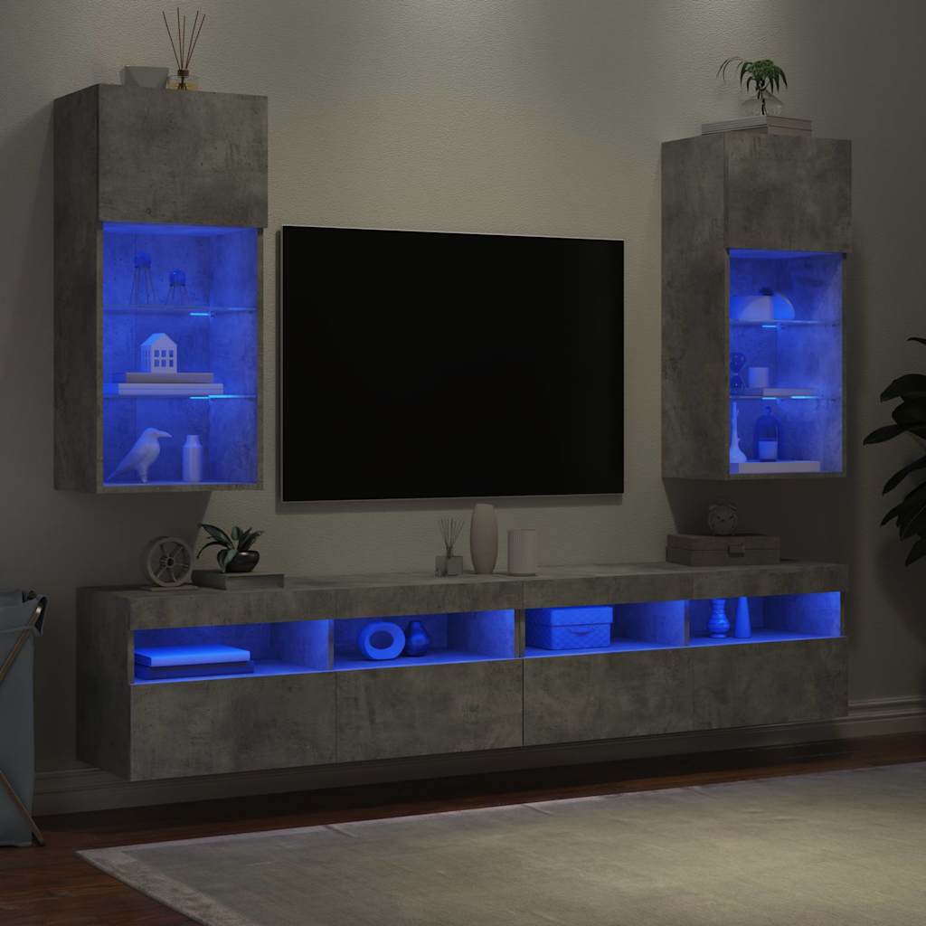 TV spintelės su LED lemputėmis, 2vnt., betono, 40,5x30x90cm