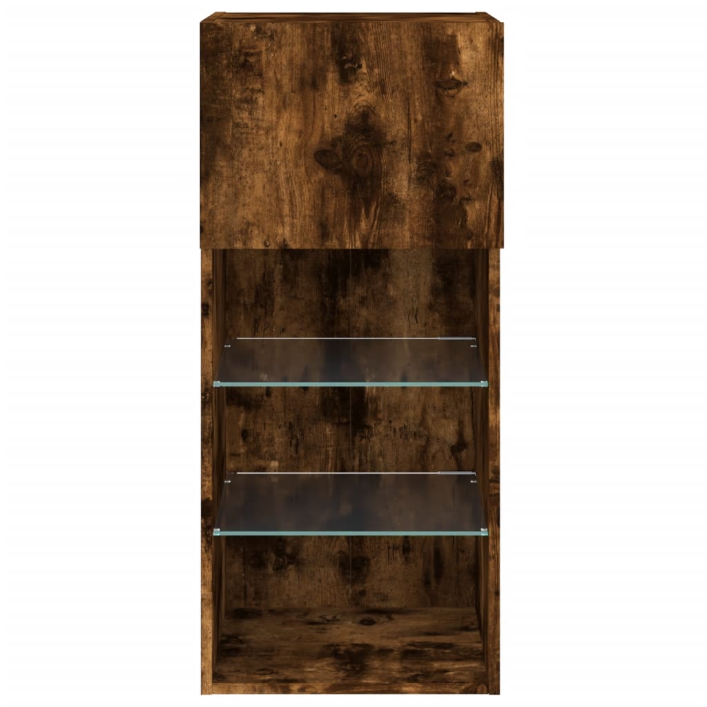 TV spintelės su LED, 2vnt., dūminio ąžuolo, 40,5x30x90cm