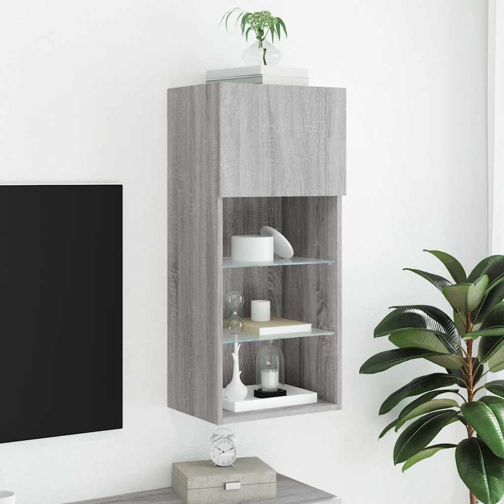 TV spintelė su LED lemputėmis, pilka ąžuolo, 40,5x30x90cm