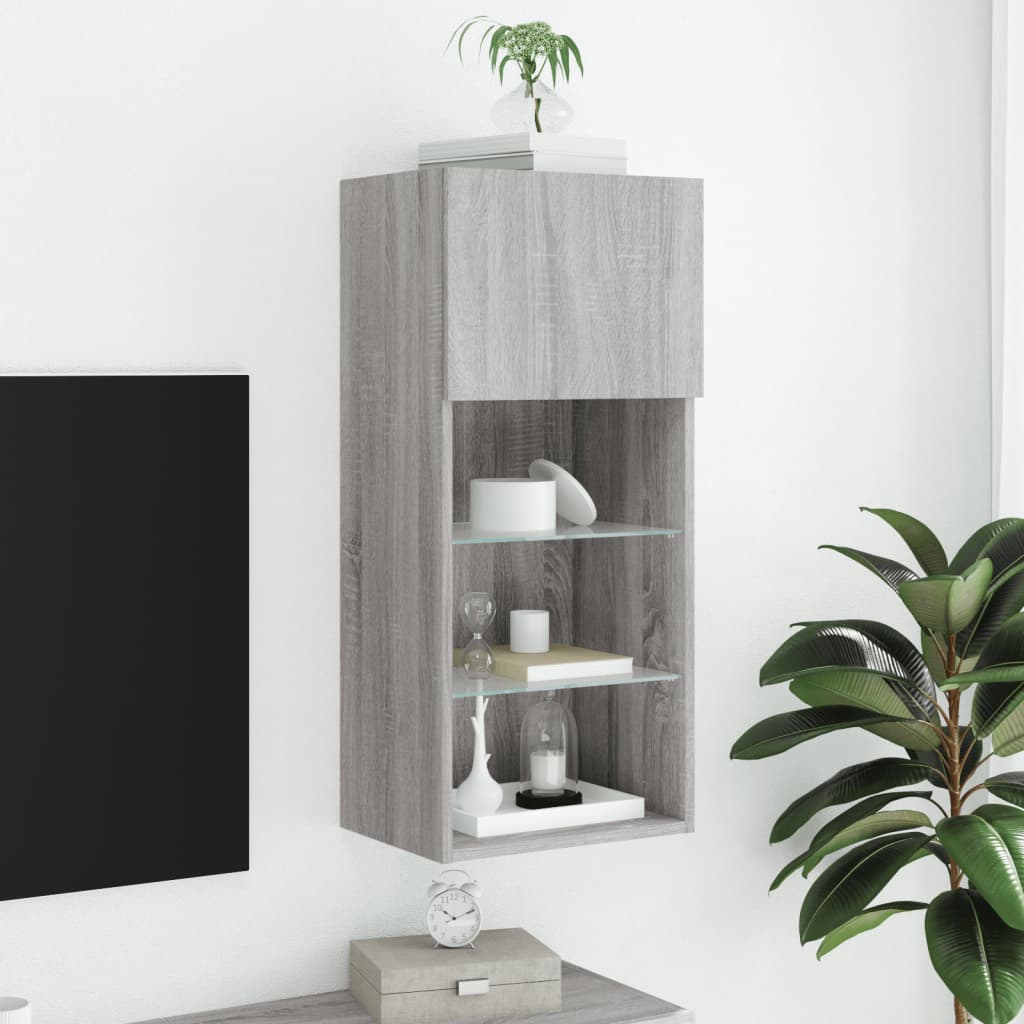 TV skapītis ar LED apgaismojumu, pelēks ozols, 40,5x30x90cm