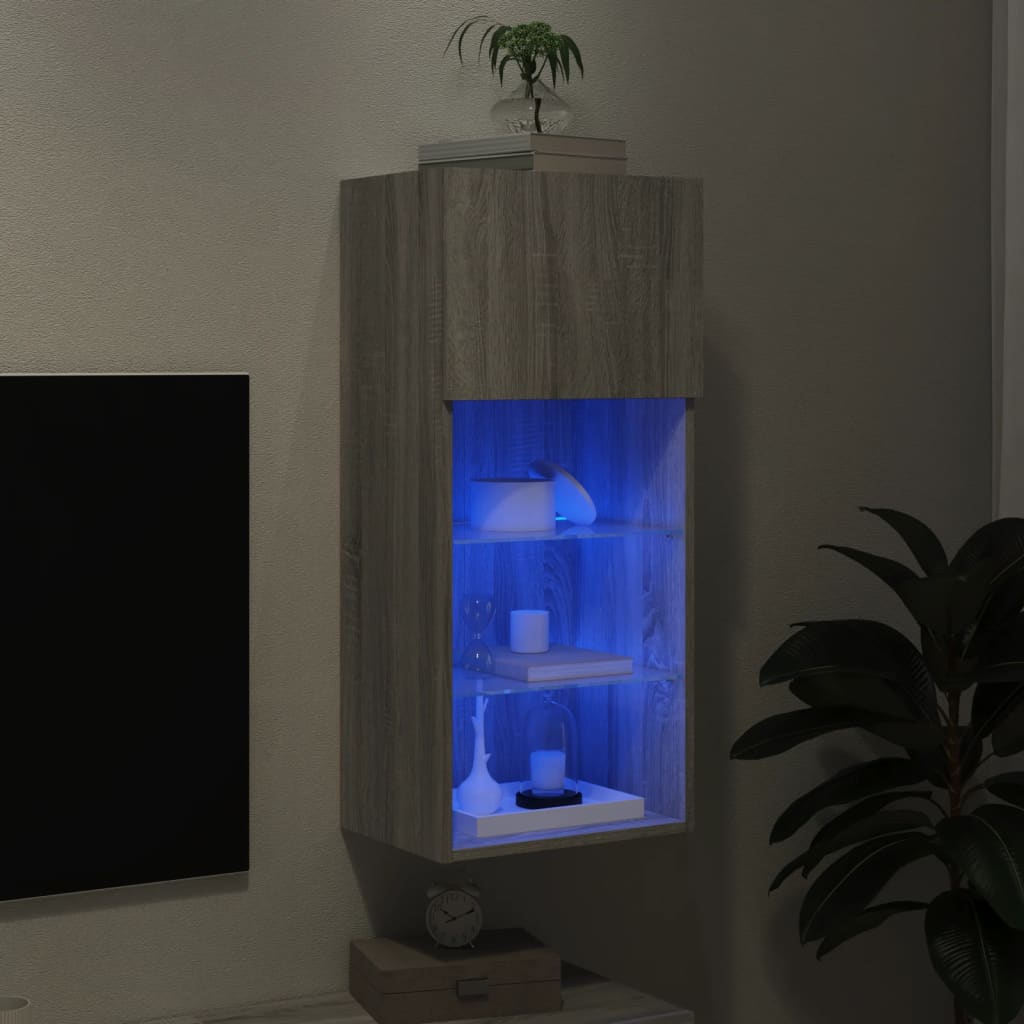 TV skapītis ar LED apgaismojumu, pelēks ozols, 40,5x30x90cm