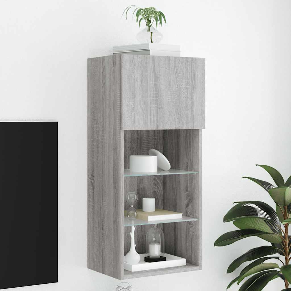 TV spintelė su LED lemputėmis, pilka ąžuolo, 40,5x30x90cm