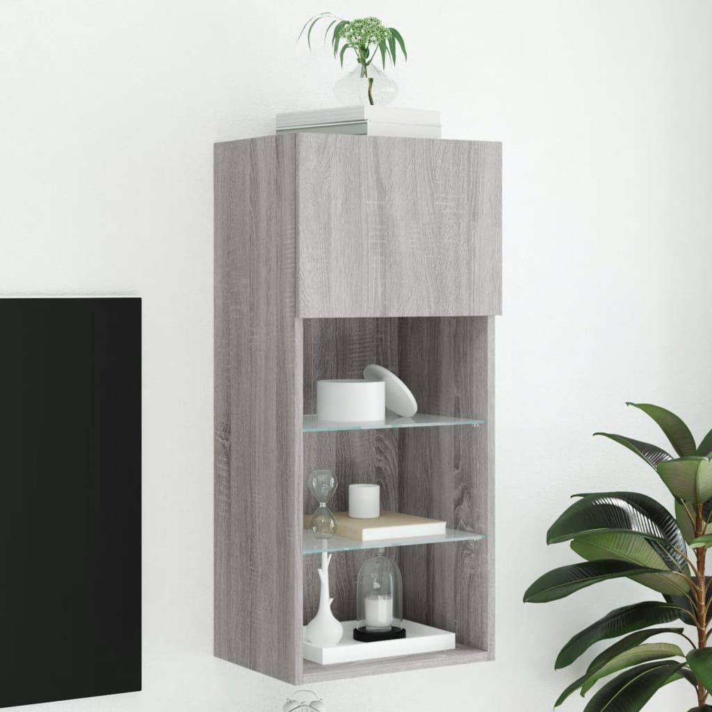 TV skapītis ar LED apgaismojumu, pelēks ozols, 40,5x30x90cm