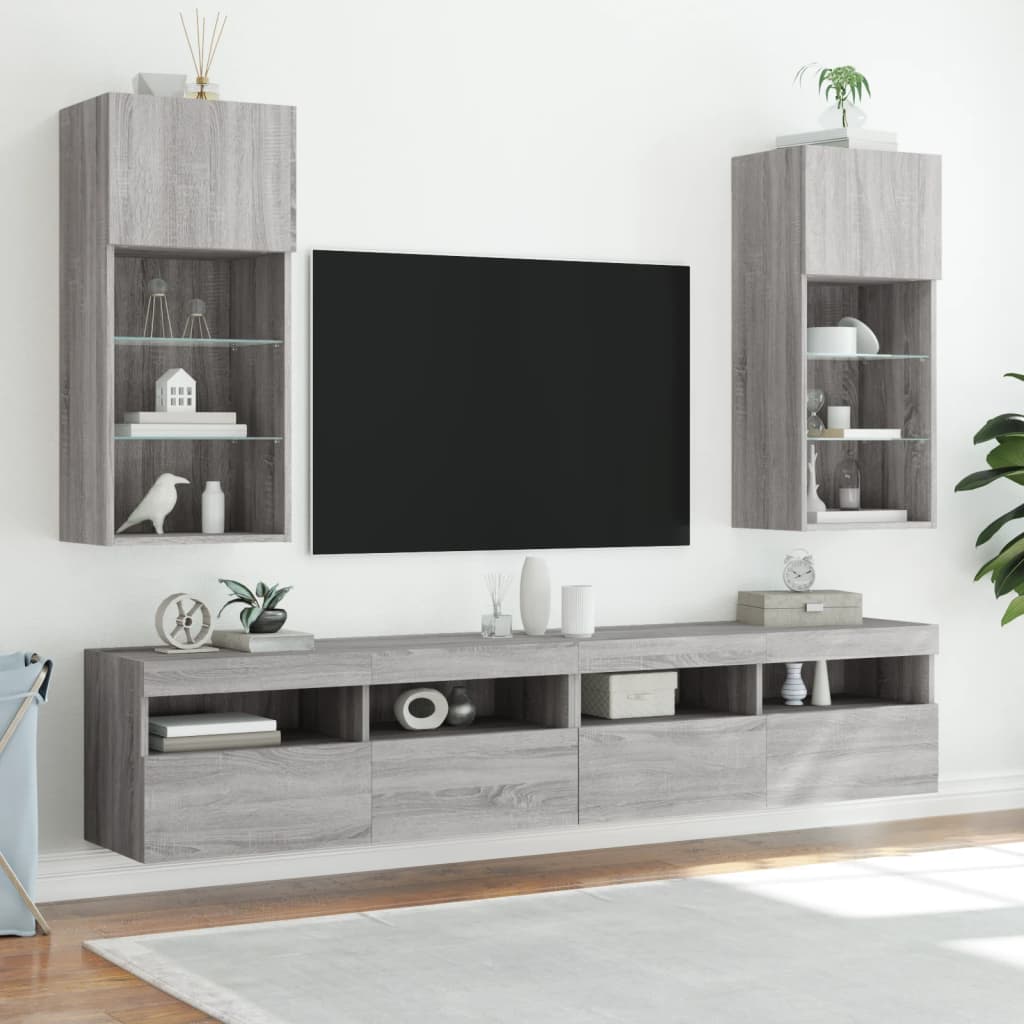 TV skapīši ar LED apgaismojumu, 2 gab., pelēka ozolkoka, 40,5x30x90cm