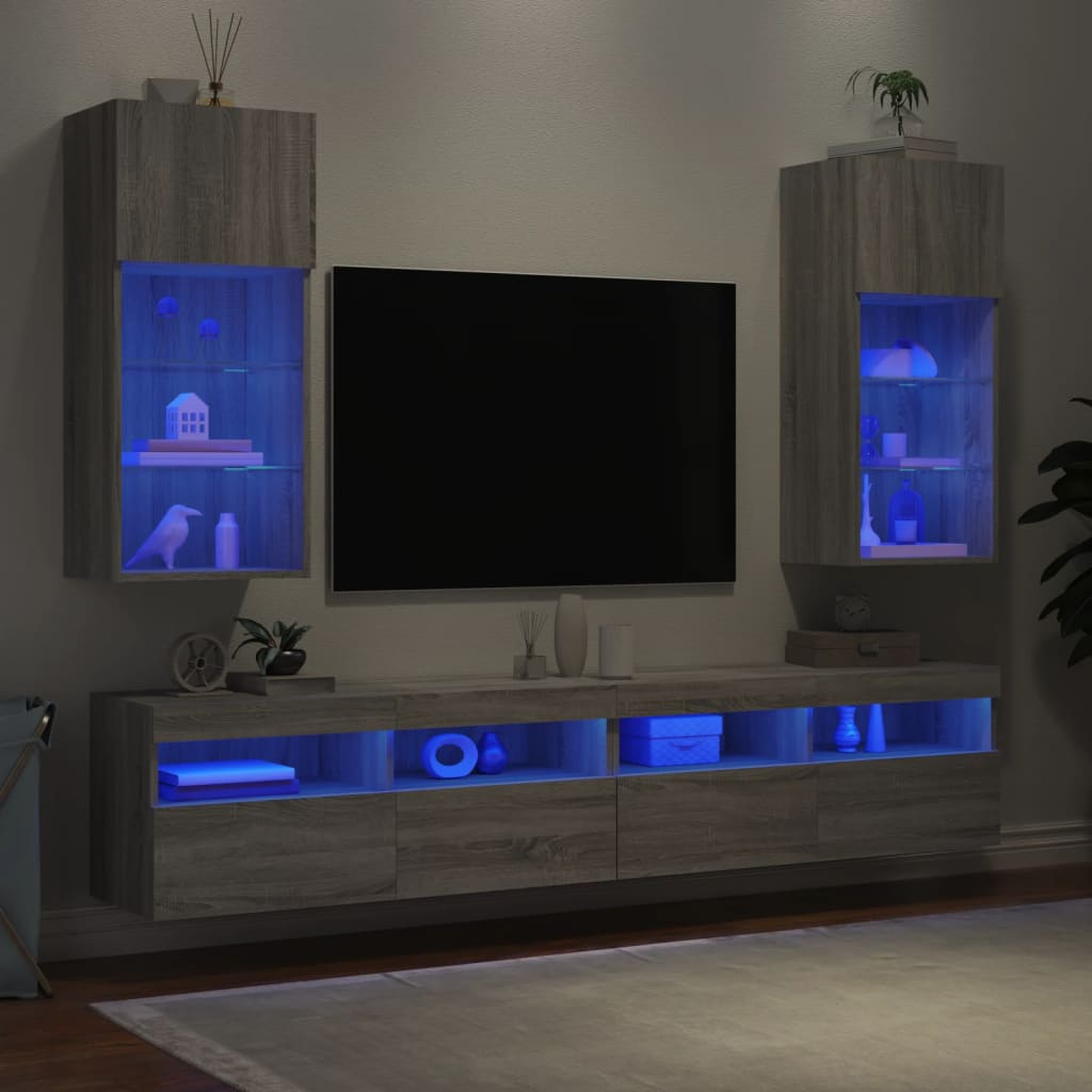 TV skapīši ar LED apgaismojumu, 2 gab., pelēka ozolkoka, 40,5x30x90cm