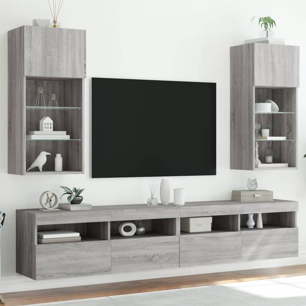 TV skapīši ar LED apgaismojumu, 2 gab., pelēka ozolkoka, 40,5x30x90cm